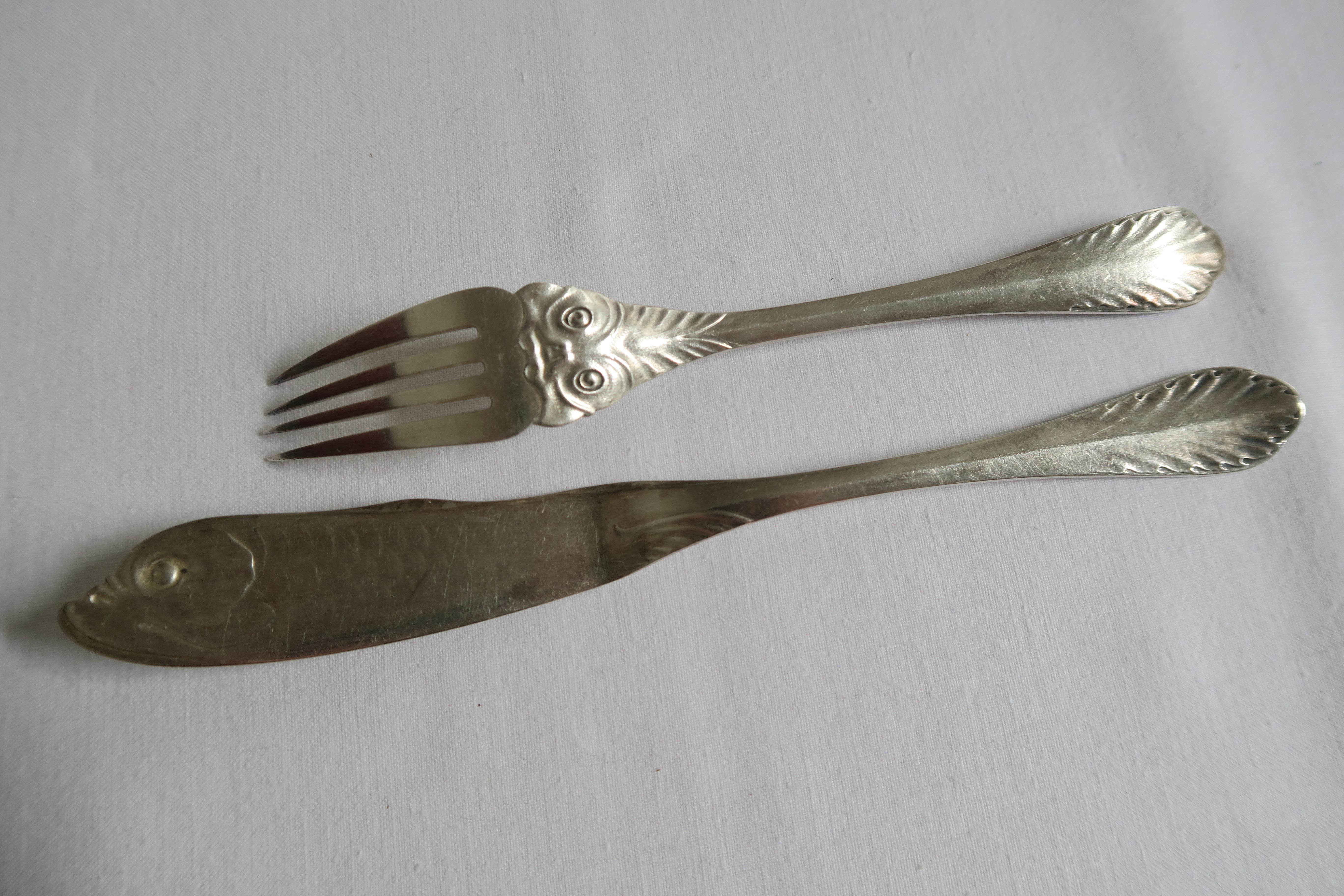 Hand-Crafted Rare Christofle Fish Cutlery for 12 Persons in original vintage box