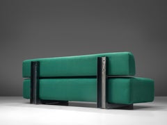 Rare Christophe Gevers Sofa in Green Fabric and Steel