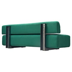 Vintage Rare Christophe Gevers Sofa in Green Fabric and Steel