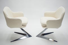 Rare Chrome and Bouclette Armchairs by Jacques Adnet, 1960s