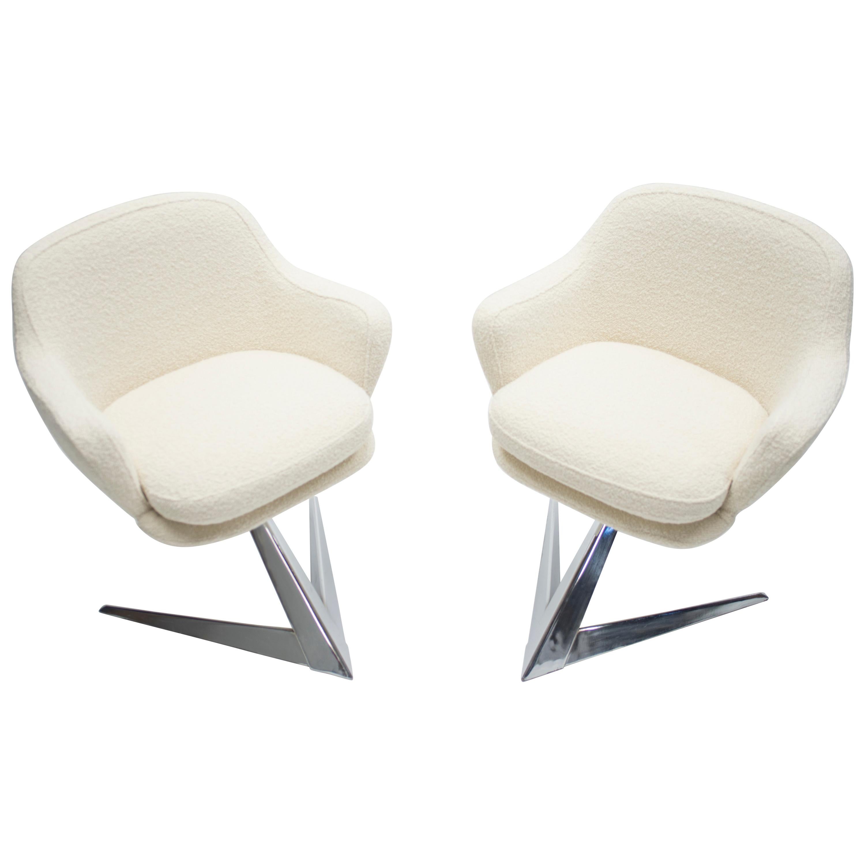 Rare Chrome and Bouclette Armchairs by Jacques Adnet, 1960s