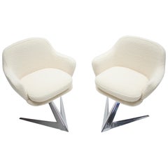 Used Rare Chrome and Bouclette Armchairs by Jacques Adnet, 1960s