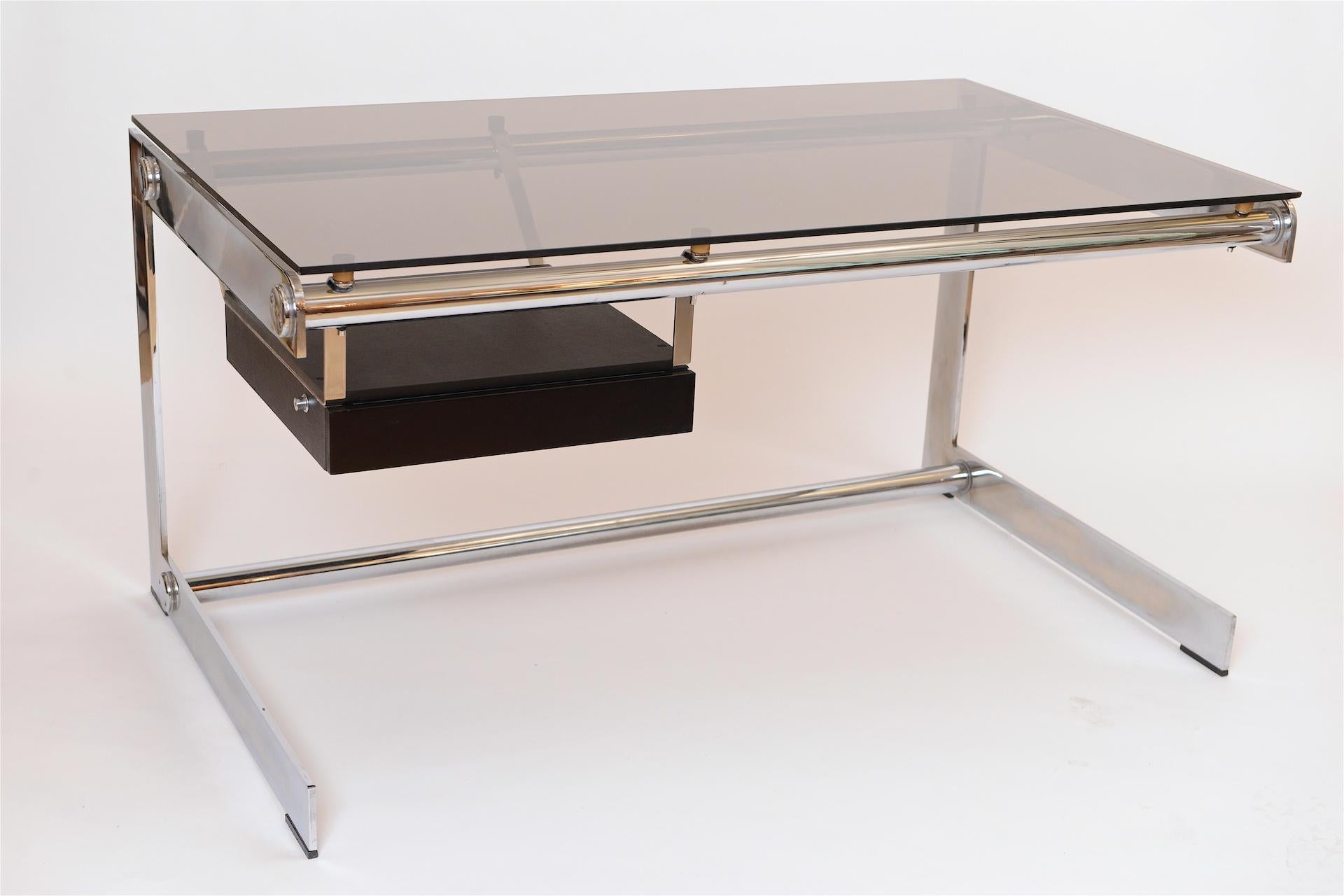 French Rare Chrome and Glass Desk by Gilles Bouchez for Airbourne, circa 1965