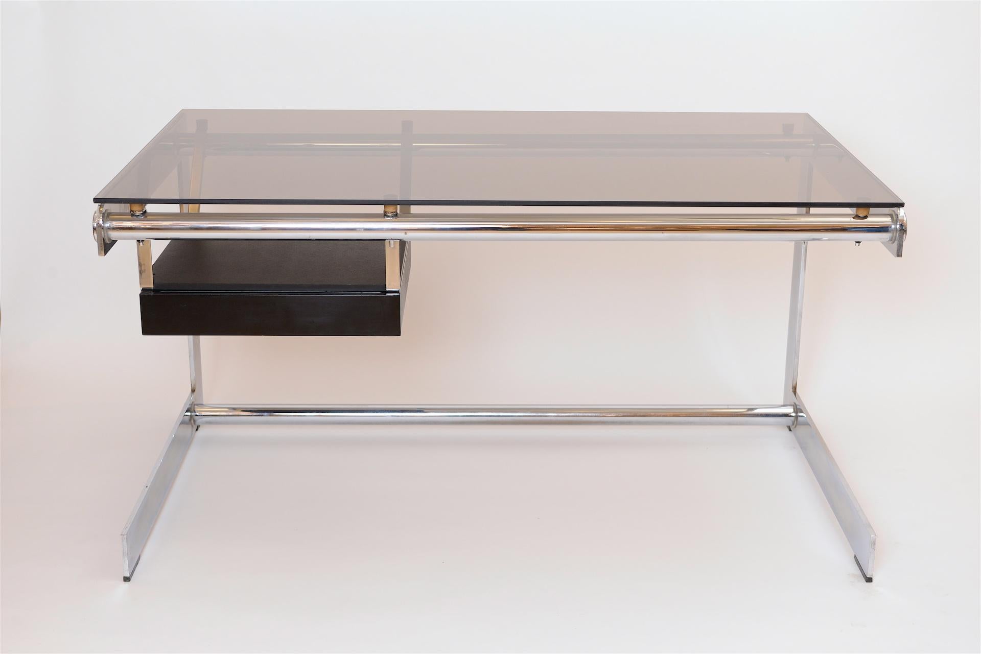 Rare Chrome and Glass Desk by Gilles Bouchez for Airbourne, circa 1965 In Good Condition In London, GB