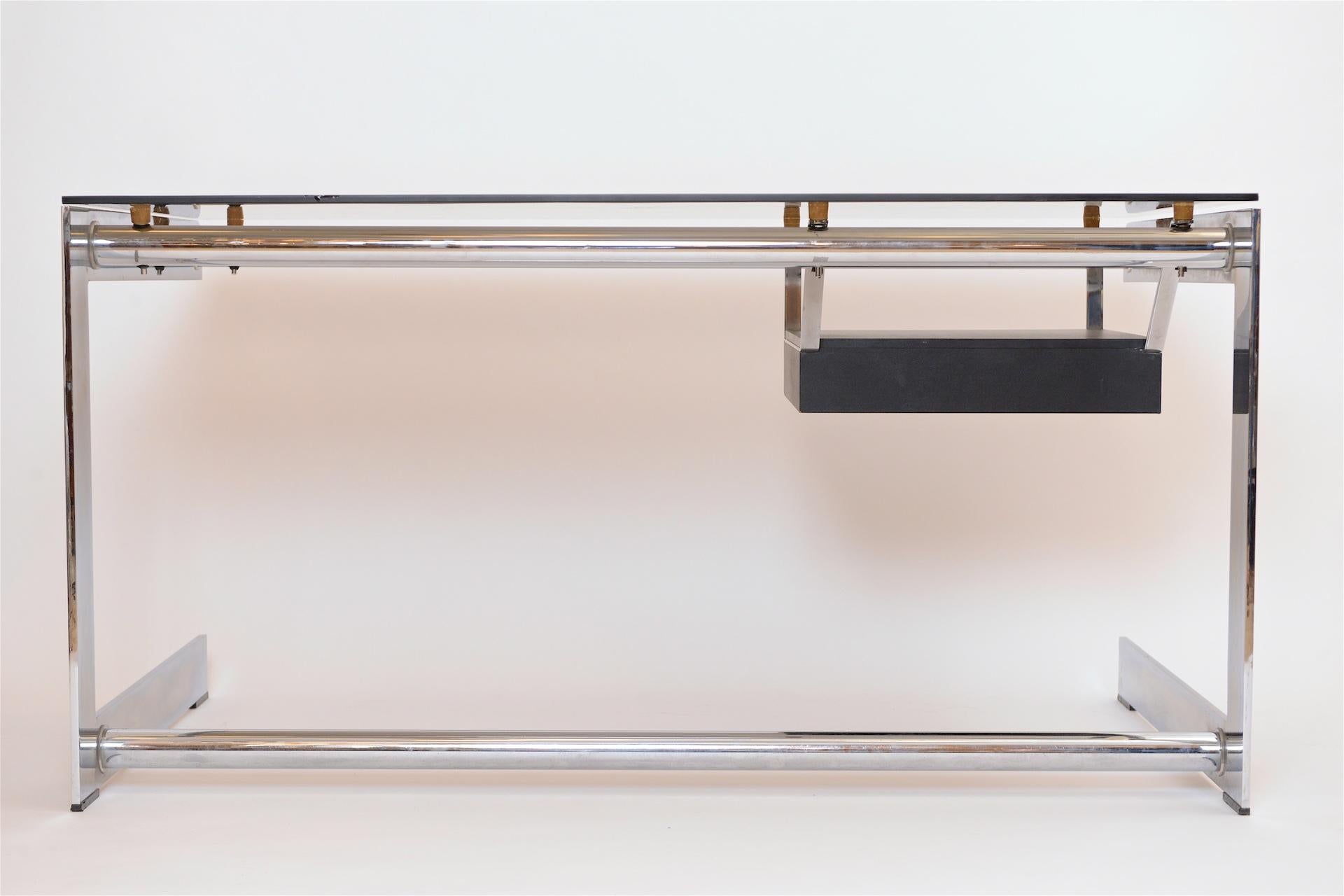 Mid-20th Century Rare Chrome and Glass Desk by Gilles Bouchez for Airbourne, circa 1965