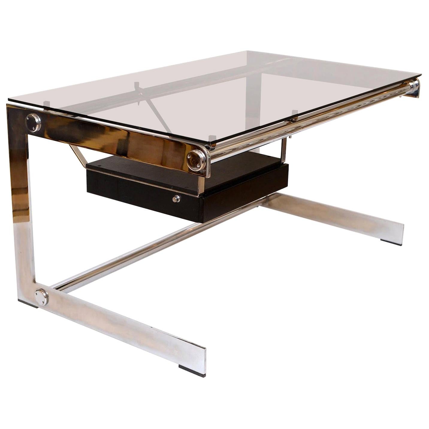 Rare Chrome and Glass Desk by Gilles Bouchez for Airbourne, circa 1965