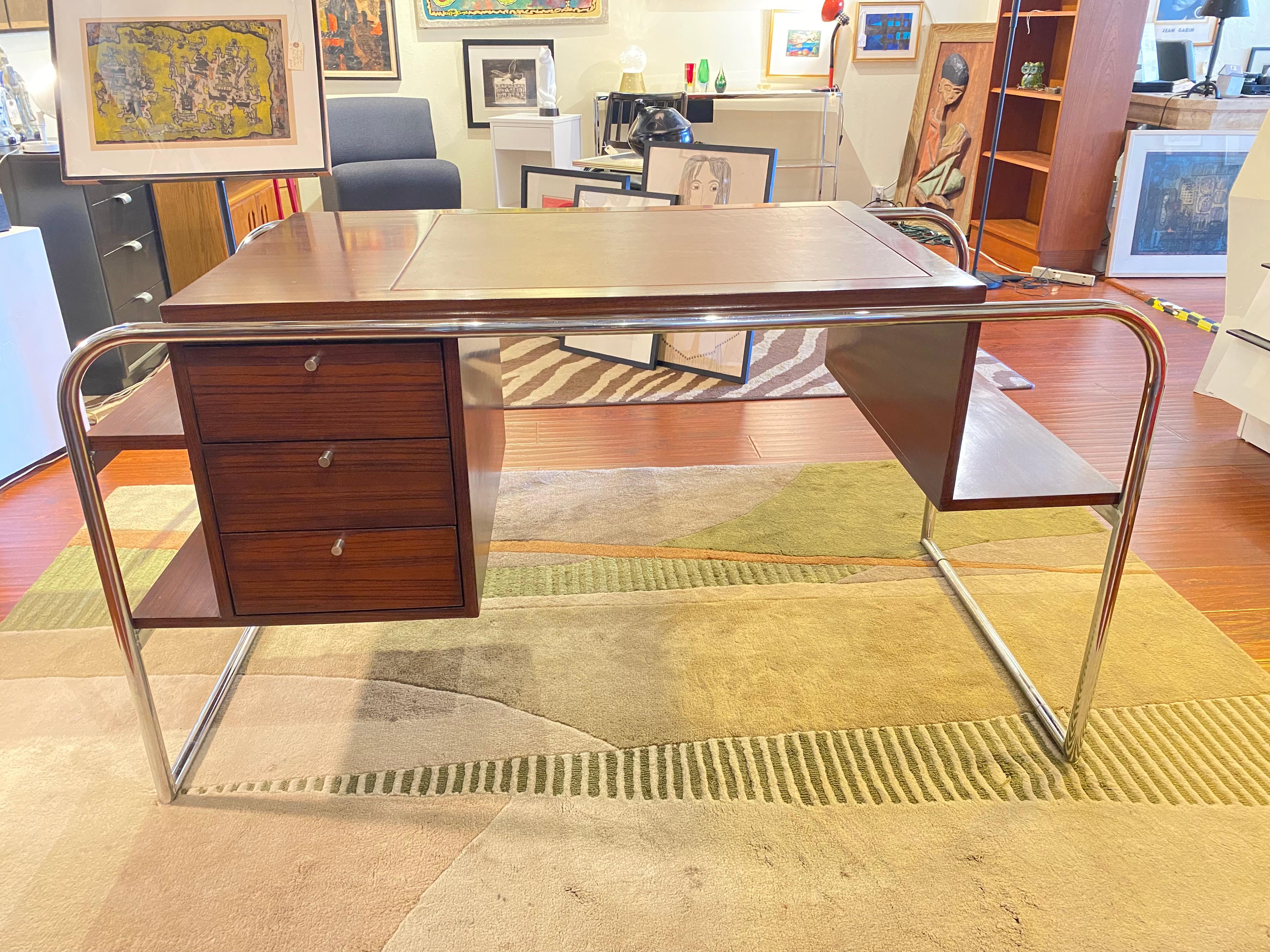 Rare Chrome and Walnut Desk by Ralph Lauren For Sale 1