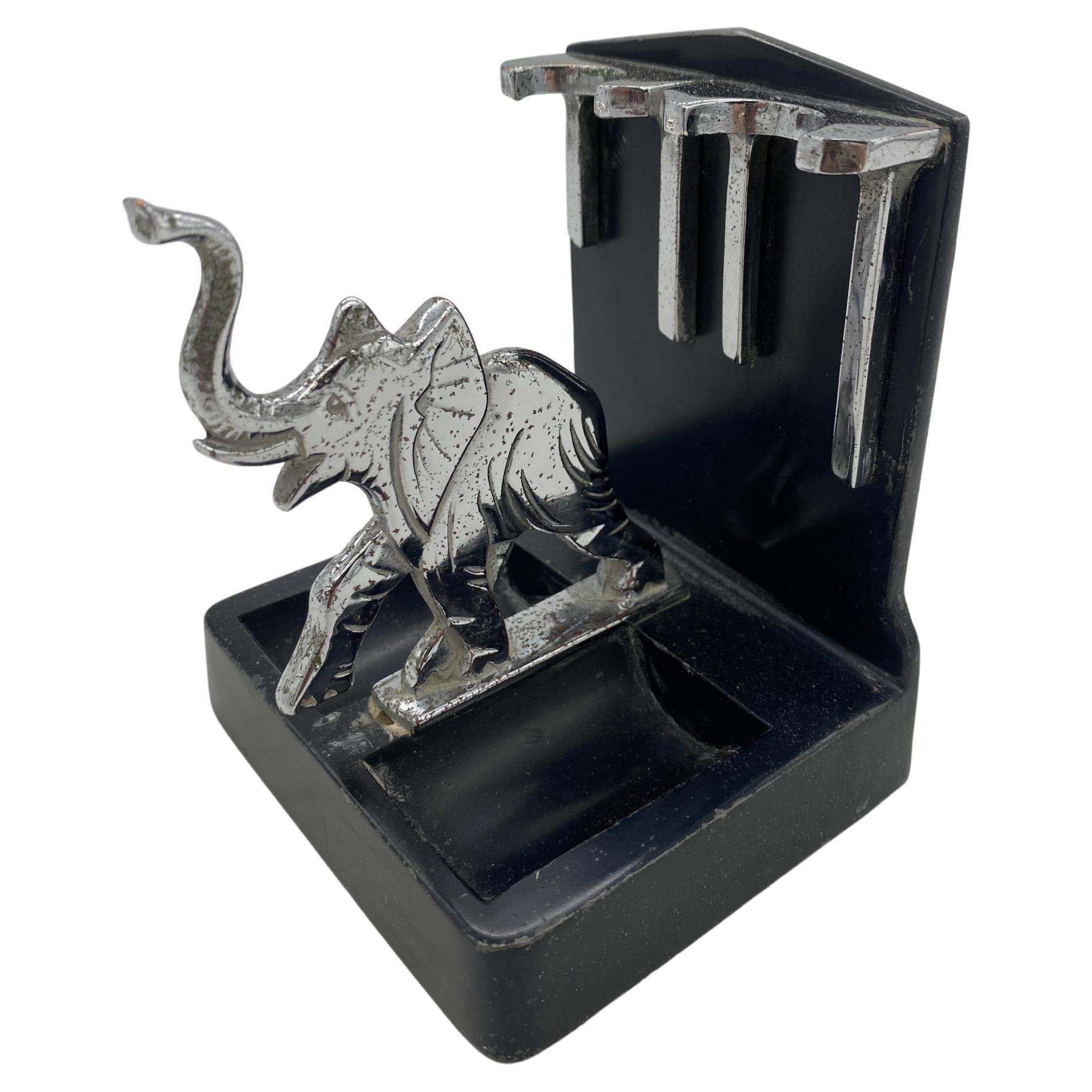 Rare Chrome Art Deco Elephant Pipe Holder by Ronson For Sale