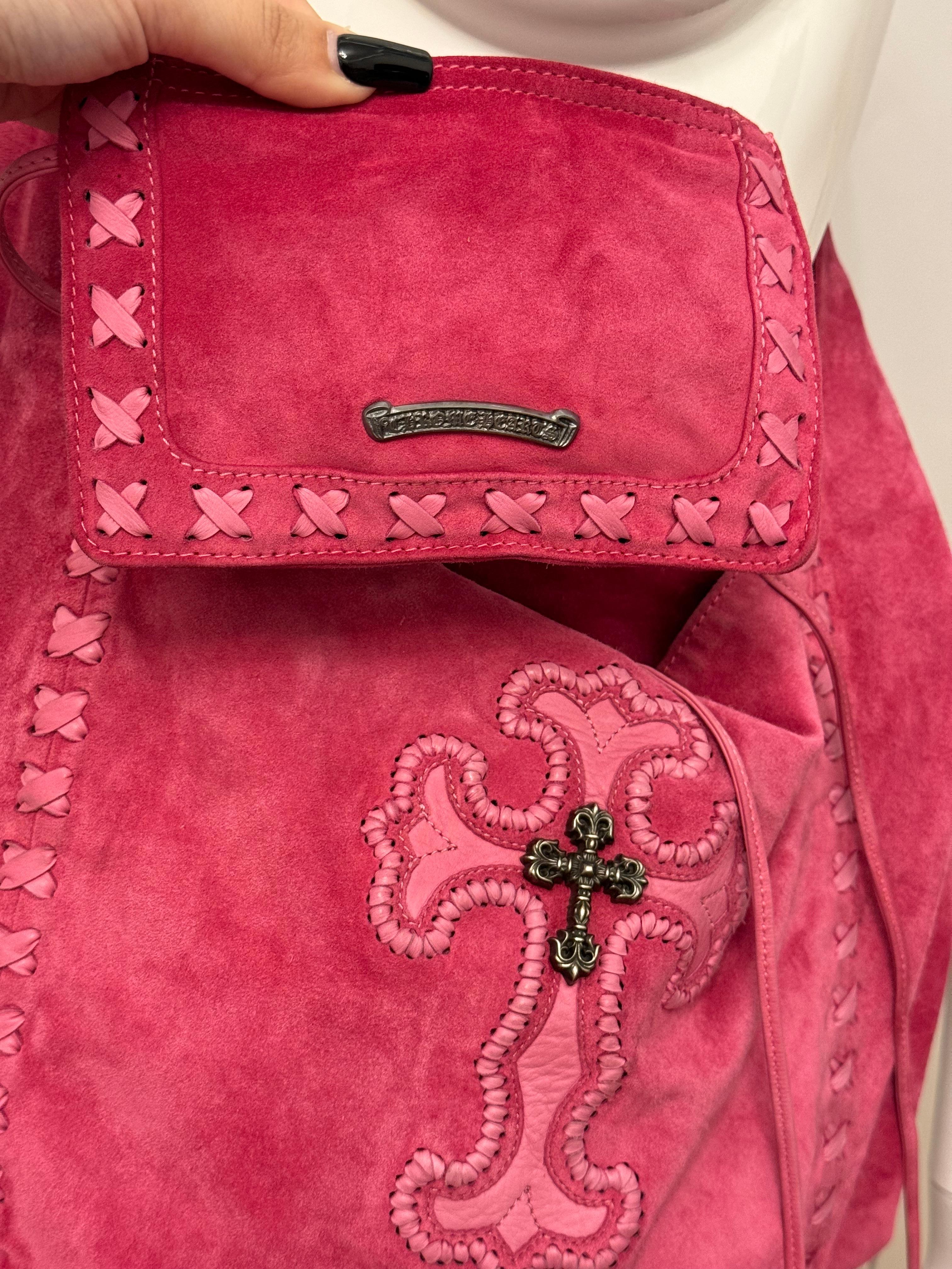 Rare Chrome Heart sac en cuir d'agneau rose avec détails argentés