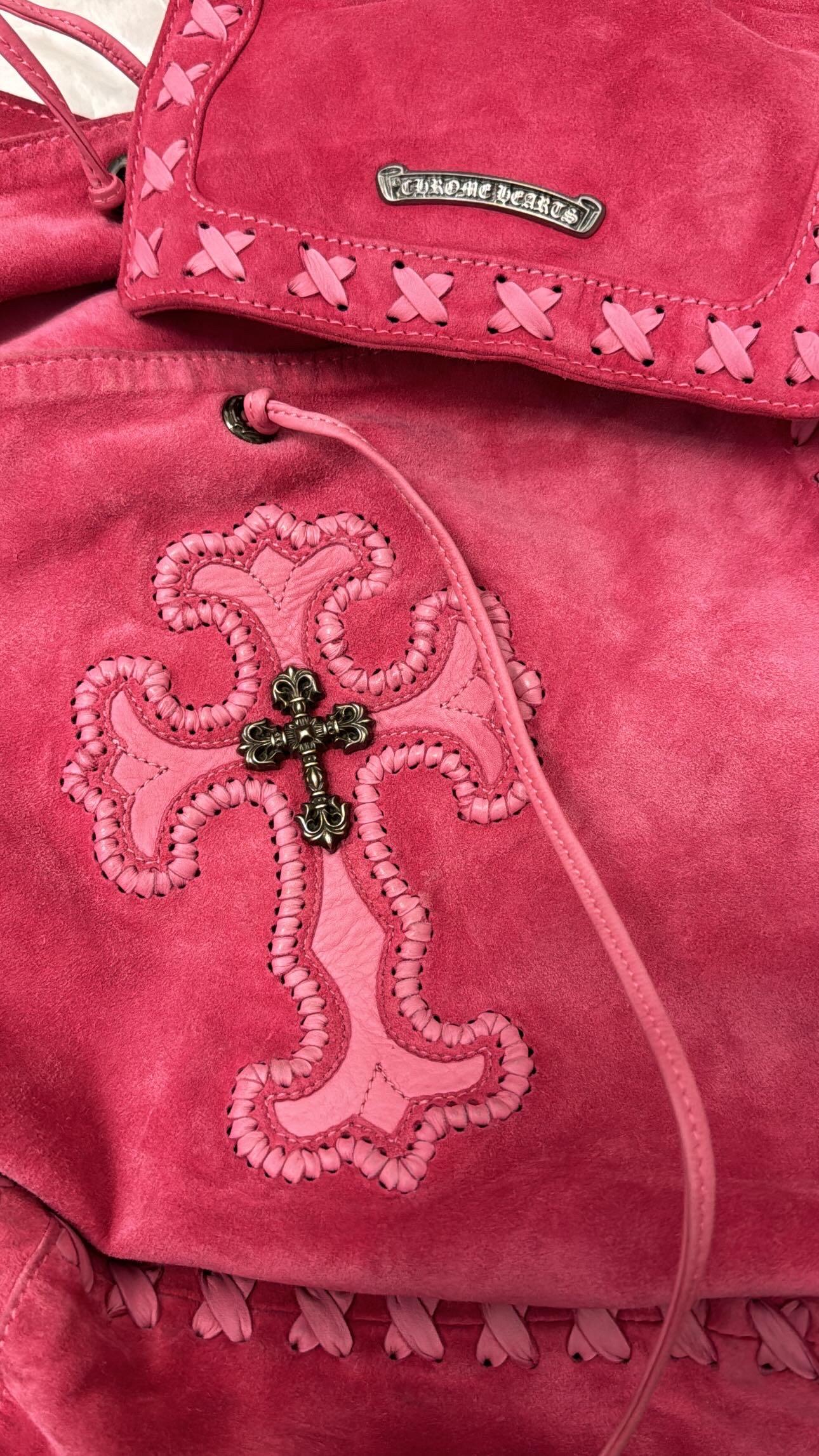 Beige Rare sac Chrome Hearts en cuir d'agneau velours rose en vente