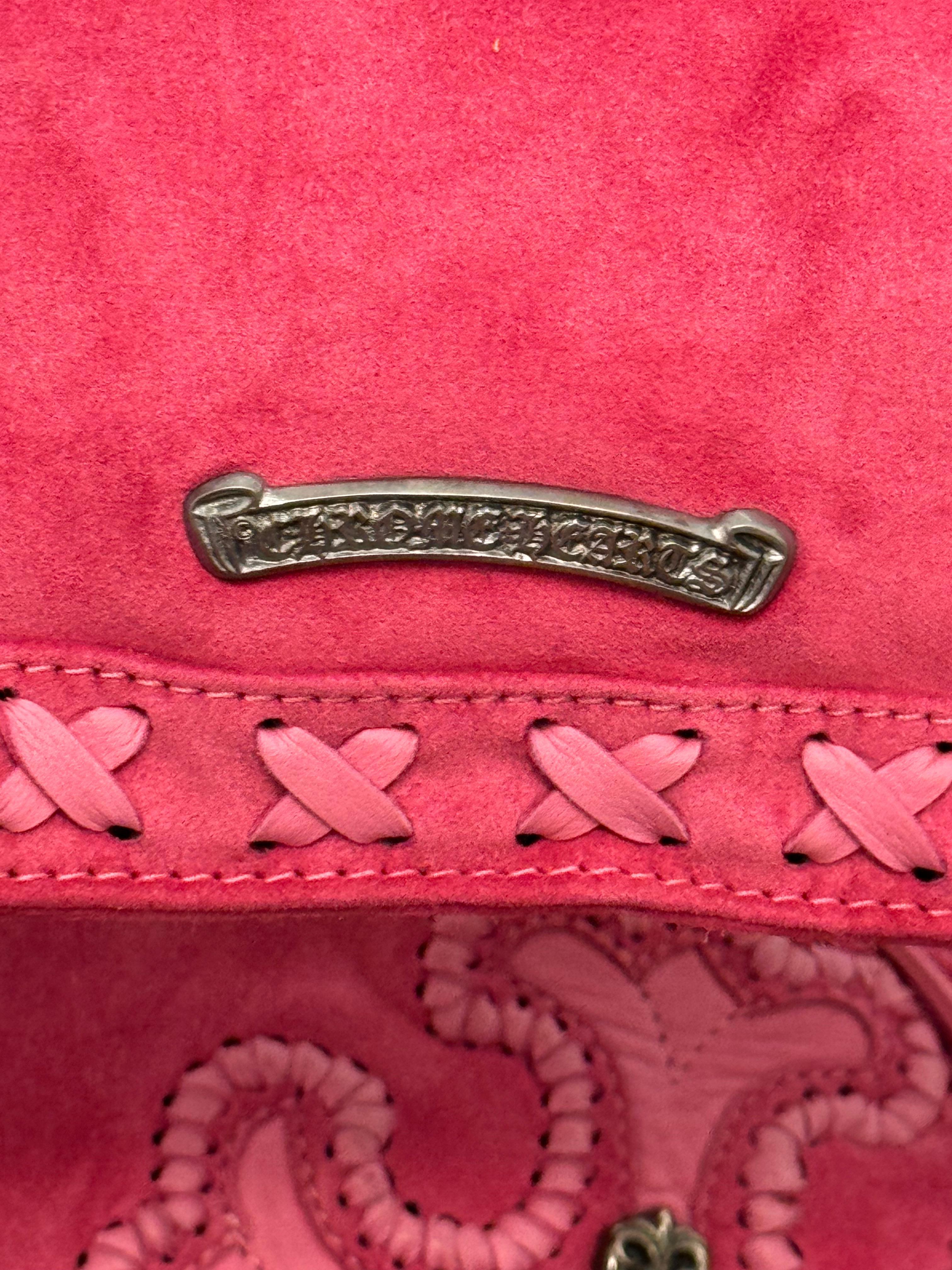 Rare sac Chrome Hearts en cuir d'agneau velours rose Excellent état - En vente à PARIS, FR