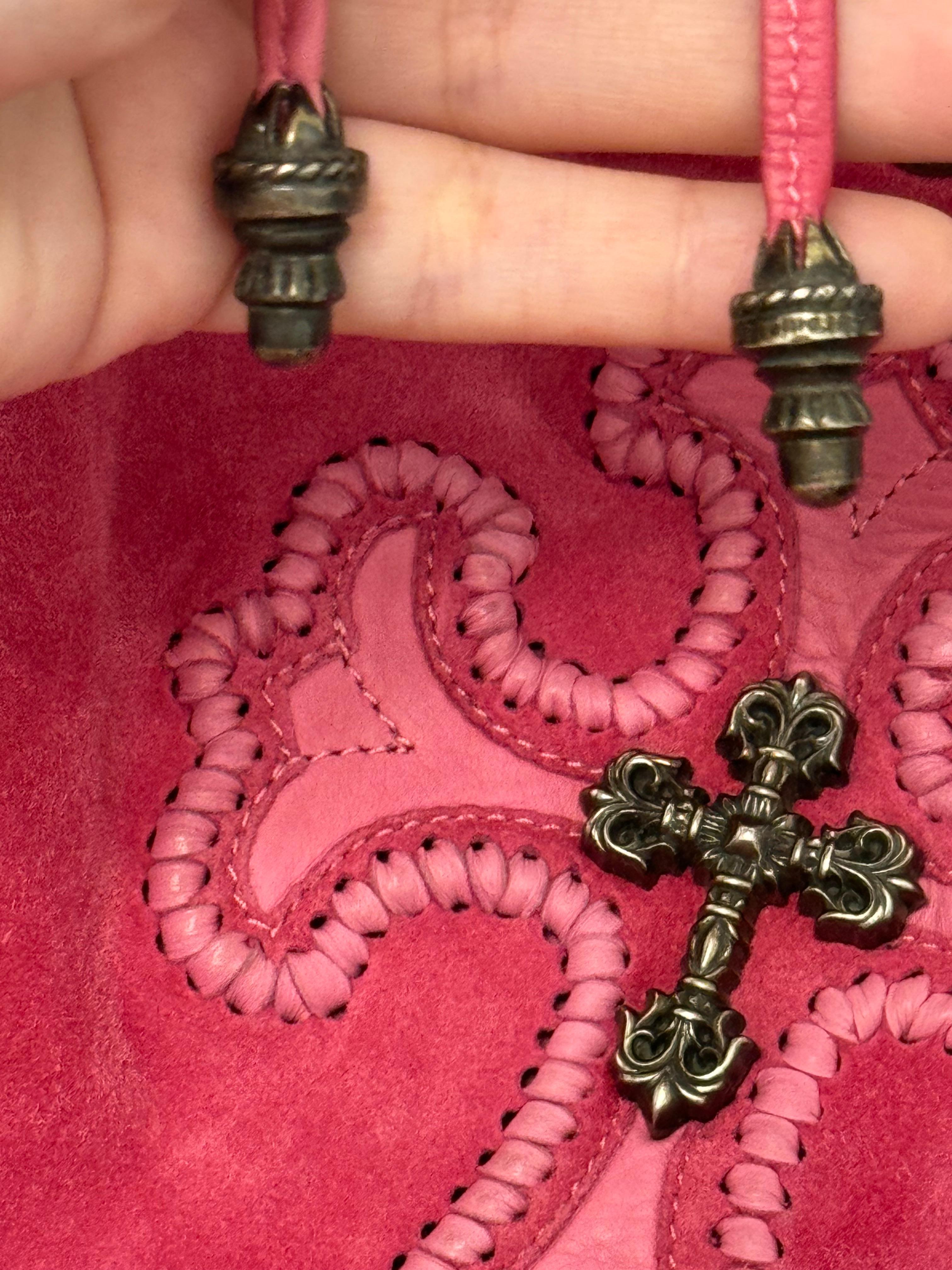 Rare sac Chrome Hearts en cuir d'agneau velours rose Unisexe en vente