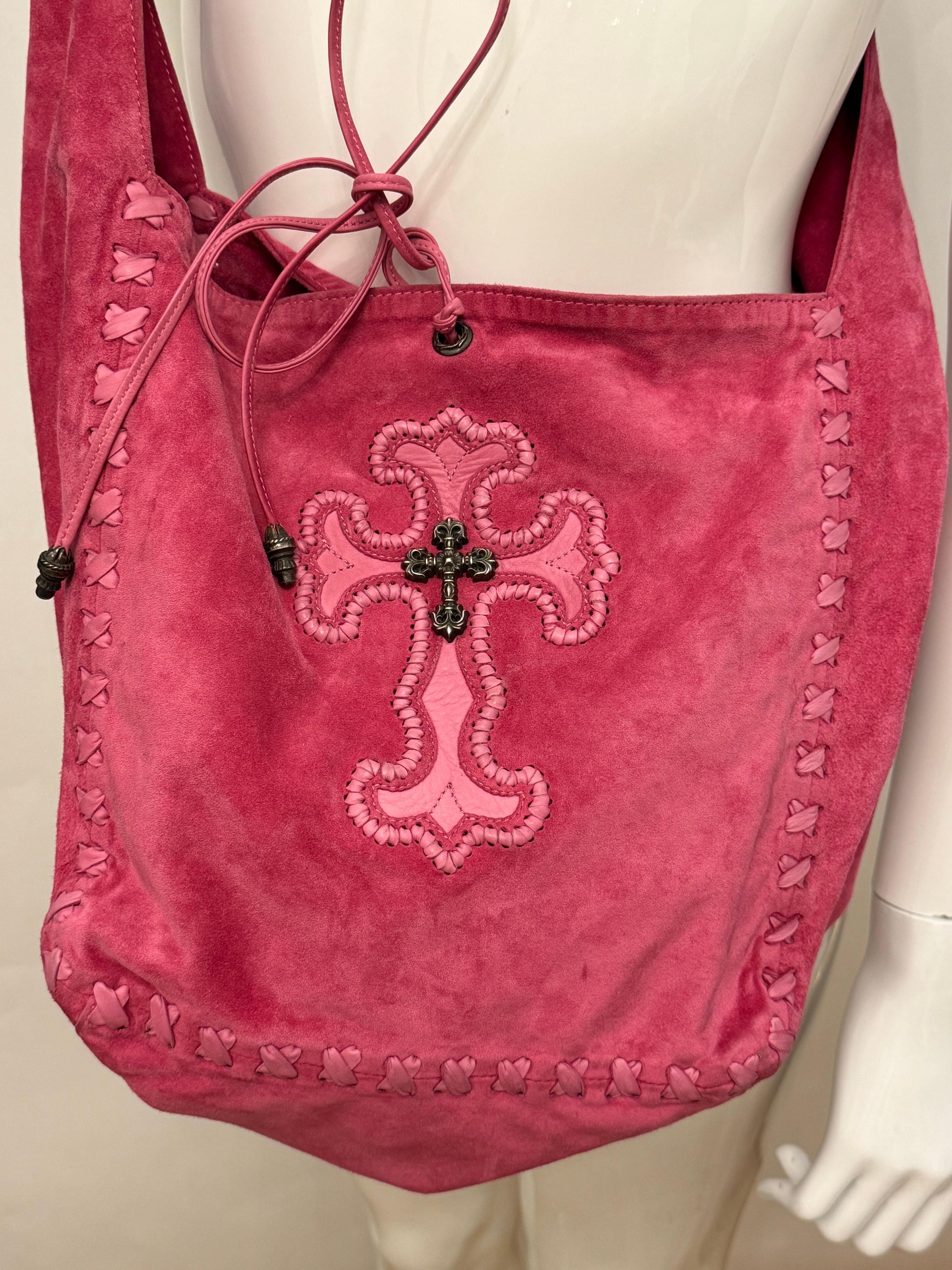 Rare sac Chrome Hearts en cuir d'agneau velours rose en vente 1