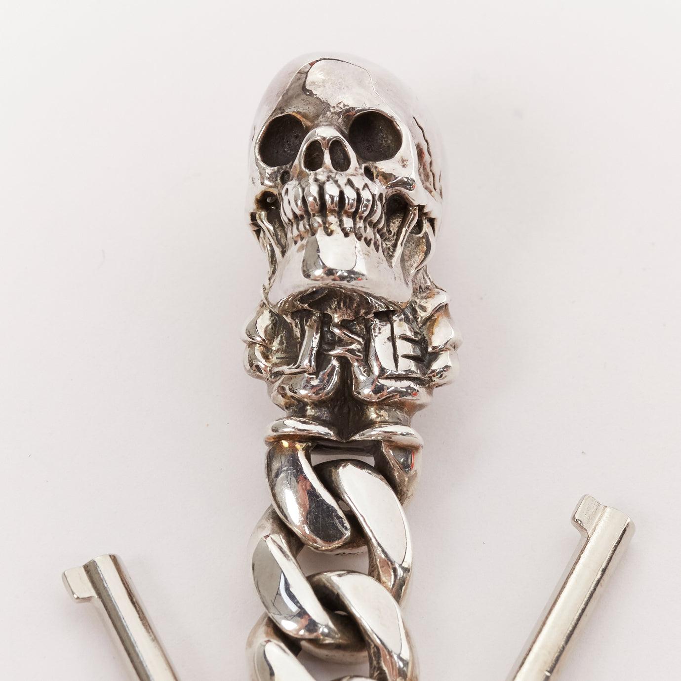 rare CHROME HEARTS 925 sterling silver handcuff bangle skull keychain en vente 10