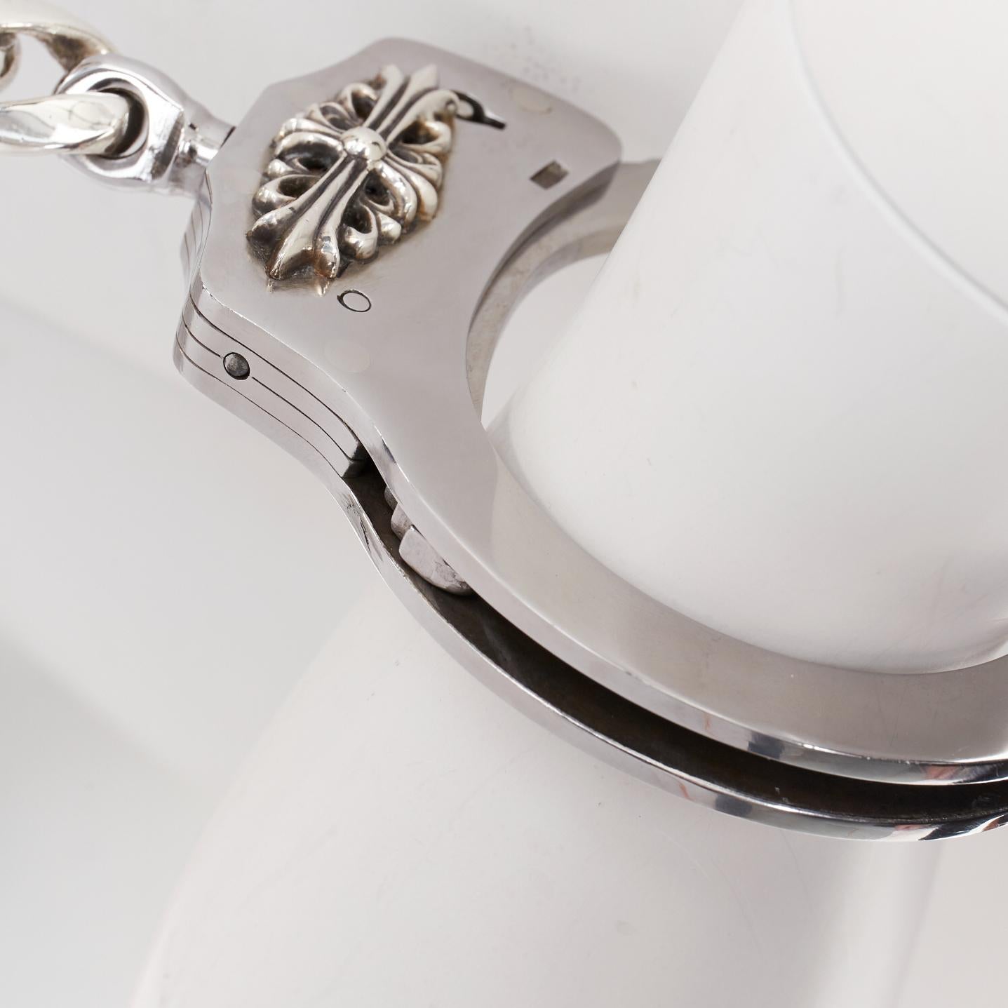 rare CHROME HEARTS 925 sterling silver handcuff bangle skull keychain en vente 2