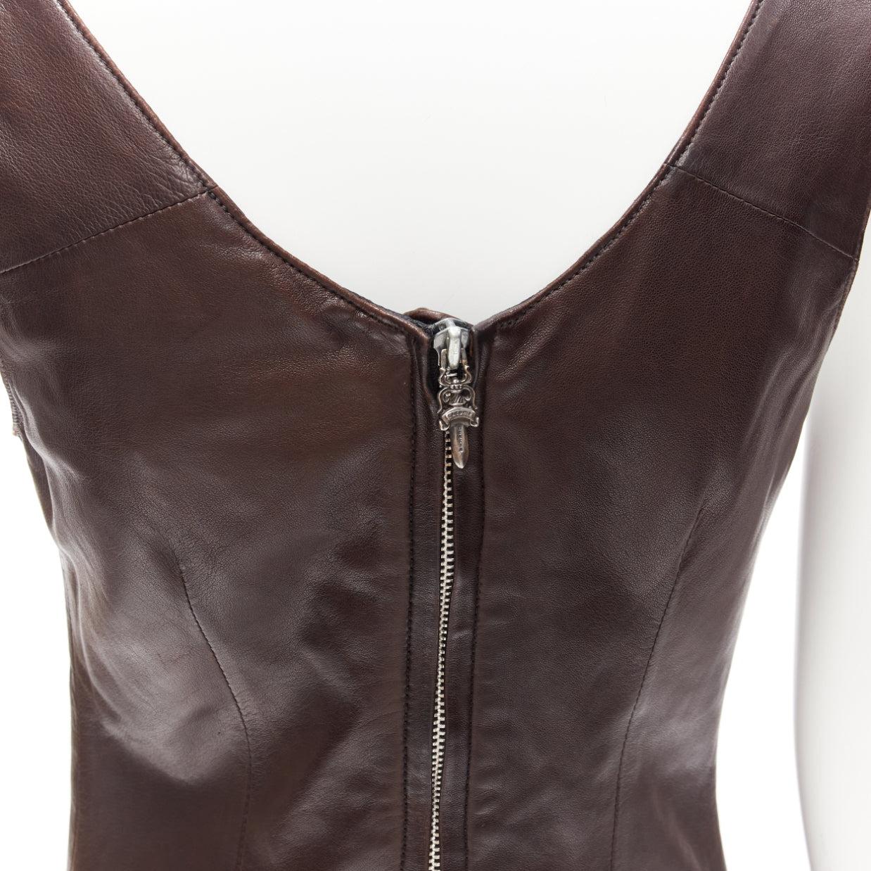 Rare CHROME HEARTS brown leather black Cross Dagger zip dress M
Reference: TGAS/D00795
Brand: Chrome Hearts
Material: Leather
Color: Brown
Closure: Zip
Lining: Black Fabric
Extra Details: Back zip with Signature Dagger zipper head. Black Chrome