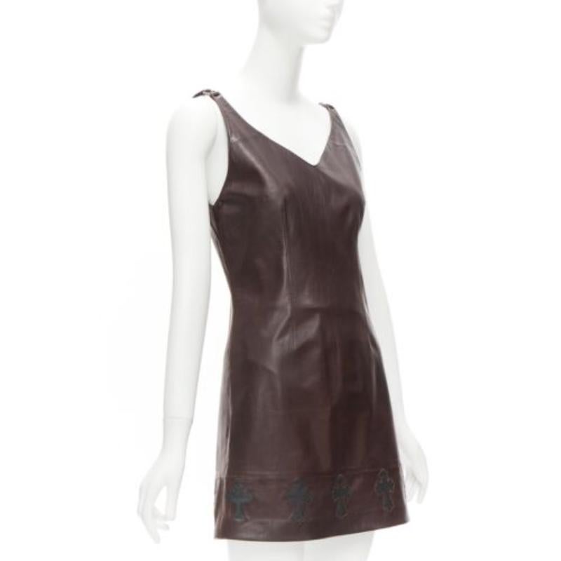Noir rare CHROME HEARTS brown leather black Cross Dagger zip dress M en vente
