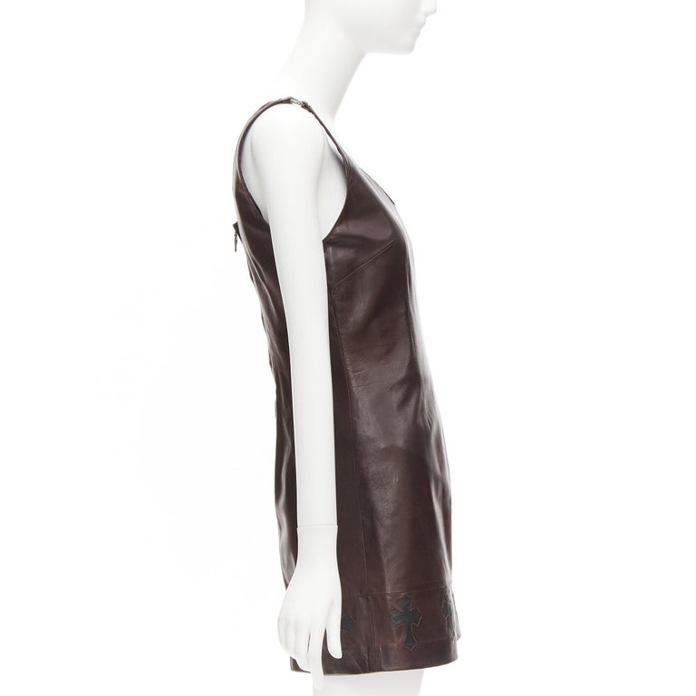 rare CHROME HEARTS brown leather black Cross Dagger zip dress M at 1stDibs  | chrome hearts leather dress, chrome hearts dress