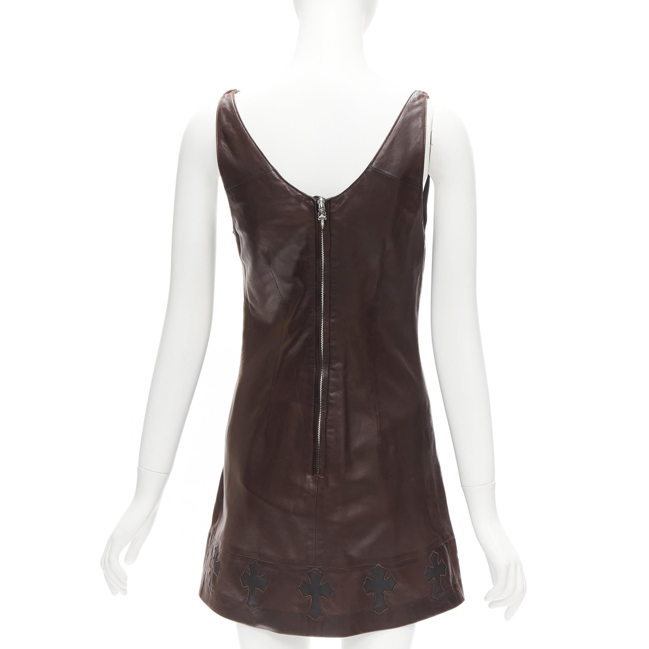 rare CHROME HEARTS brown leather black Cross Dagger zip dress M In Good Condition For Sale In Hong Kong, NT
