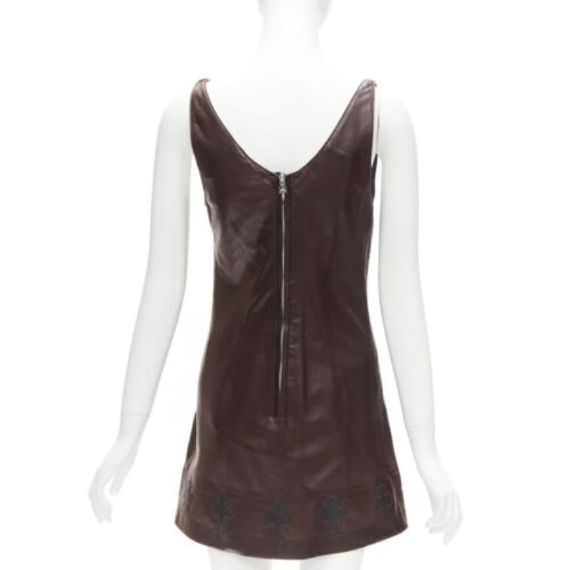 rare CHROME HEARTS brown leather black Cross Dagger zip dress M Pour femmes en vente