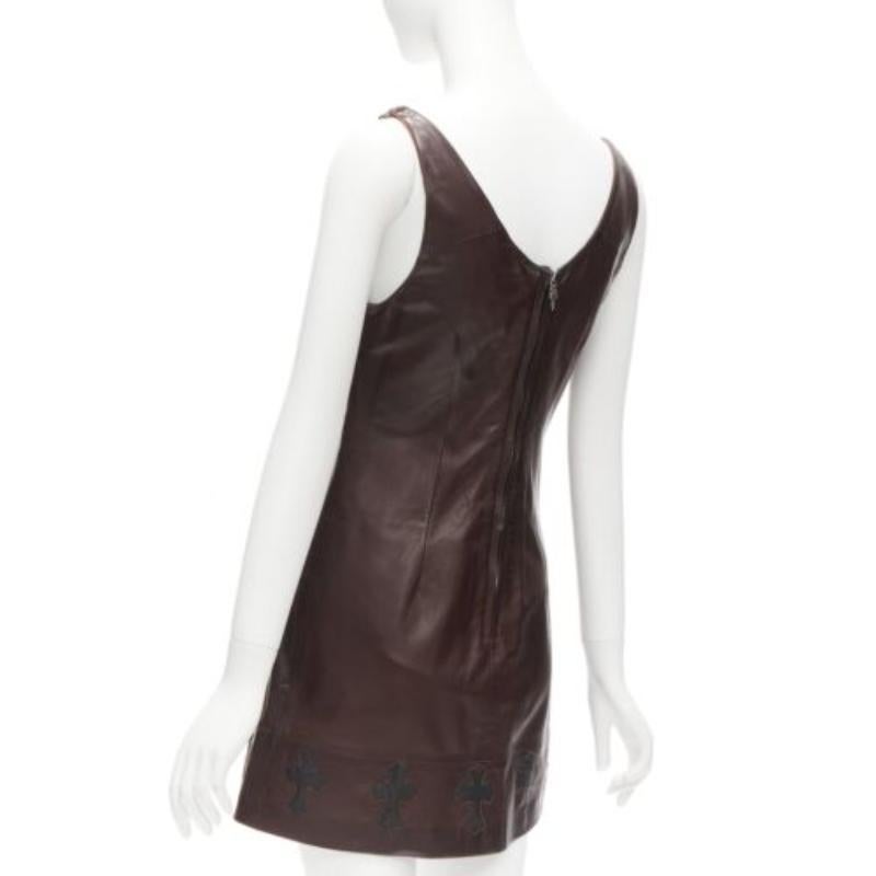rare CHROME HEARTS brown leather black Cross Dagger zip dress M en vente 1