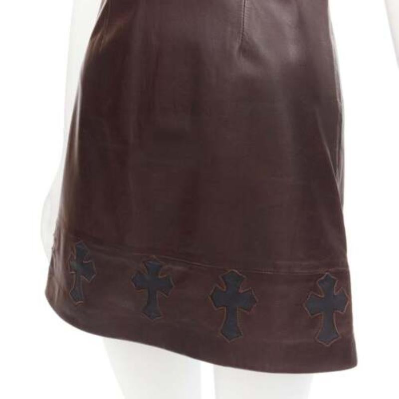 rare CHROME HEARTS brown leather black Cross Dagger zip dress M en vente 2