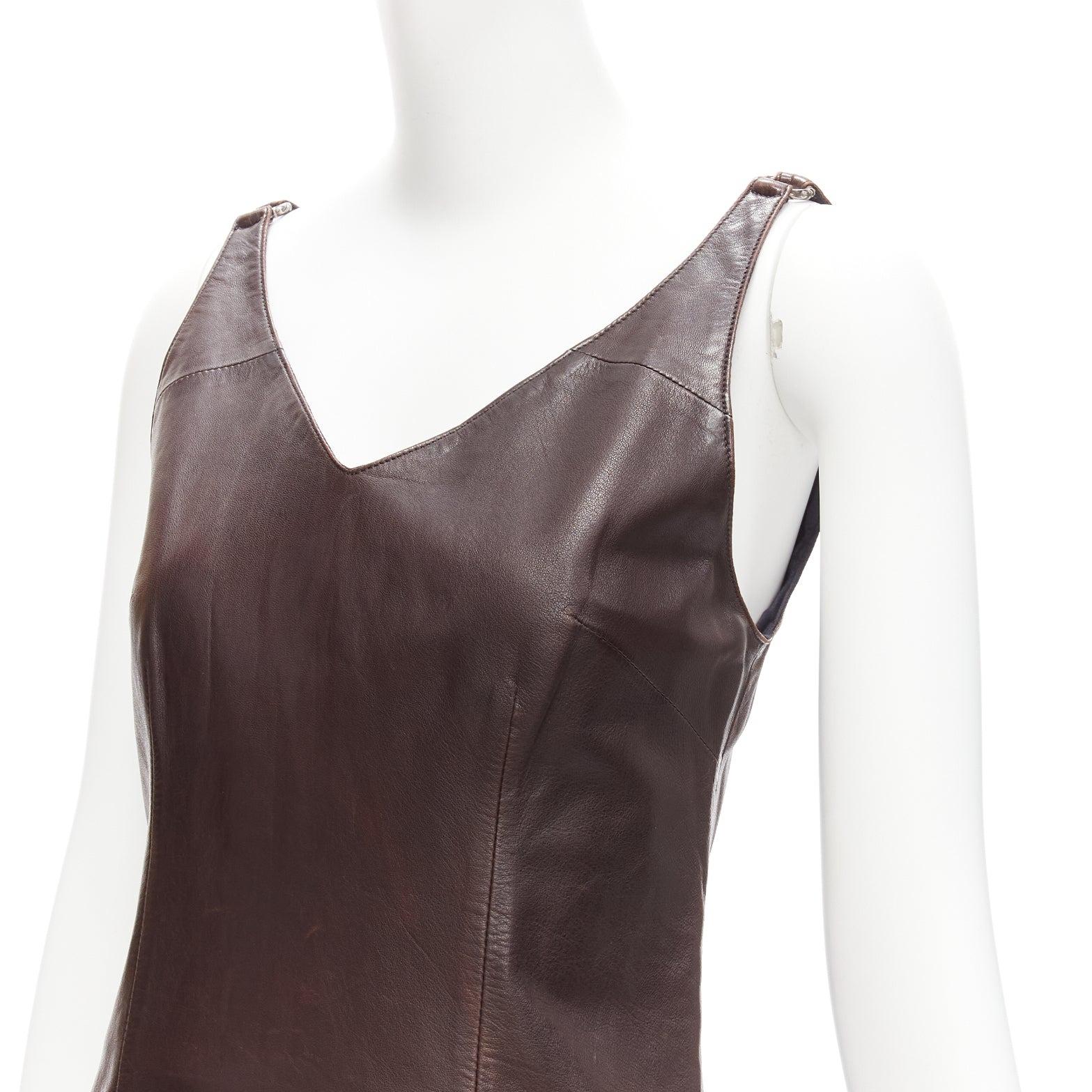 rare CHROME HEARTS brown leather black Cross Dagger zip dress M For Sale 2