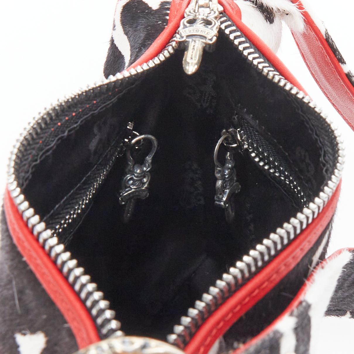 rare CHROME HEARTS Nuggets black white cow calf hair red trim underarm bag For Sale 5