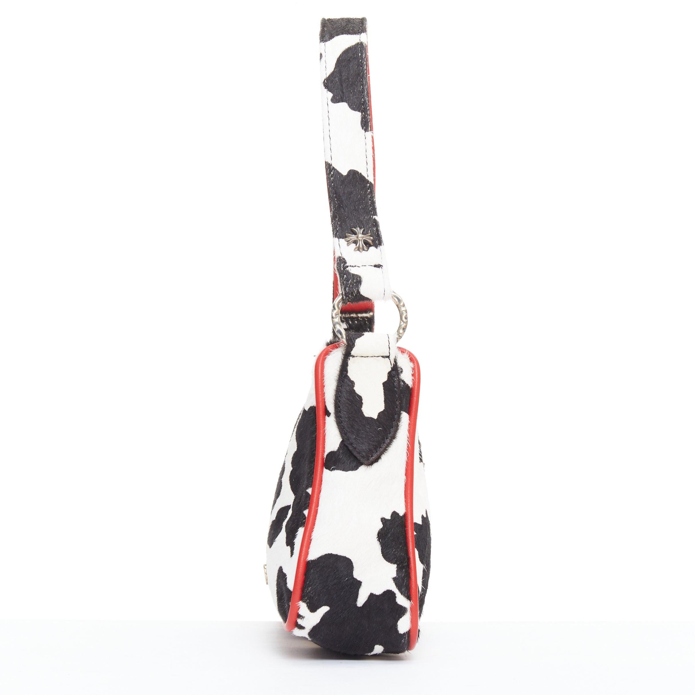 rare CHROME HEARTS Nuggets black white cow calf hair red trim underarm bag In Good Condition For Sale In Hong Kong, NT