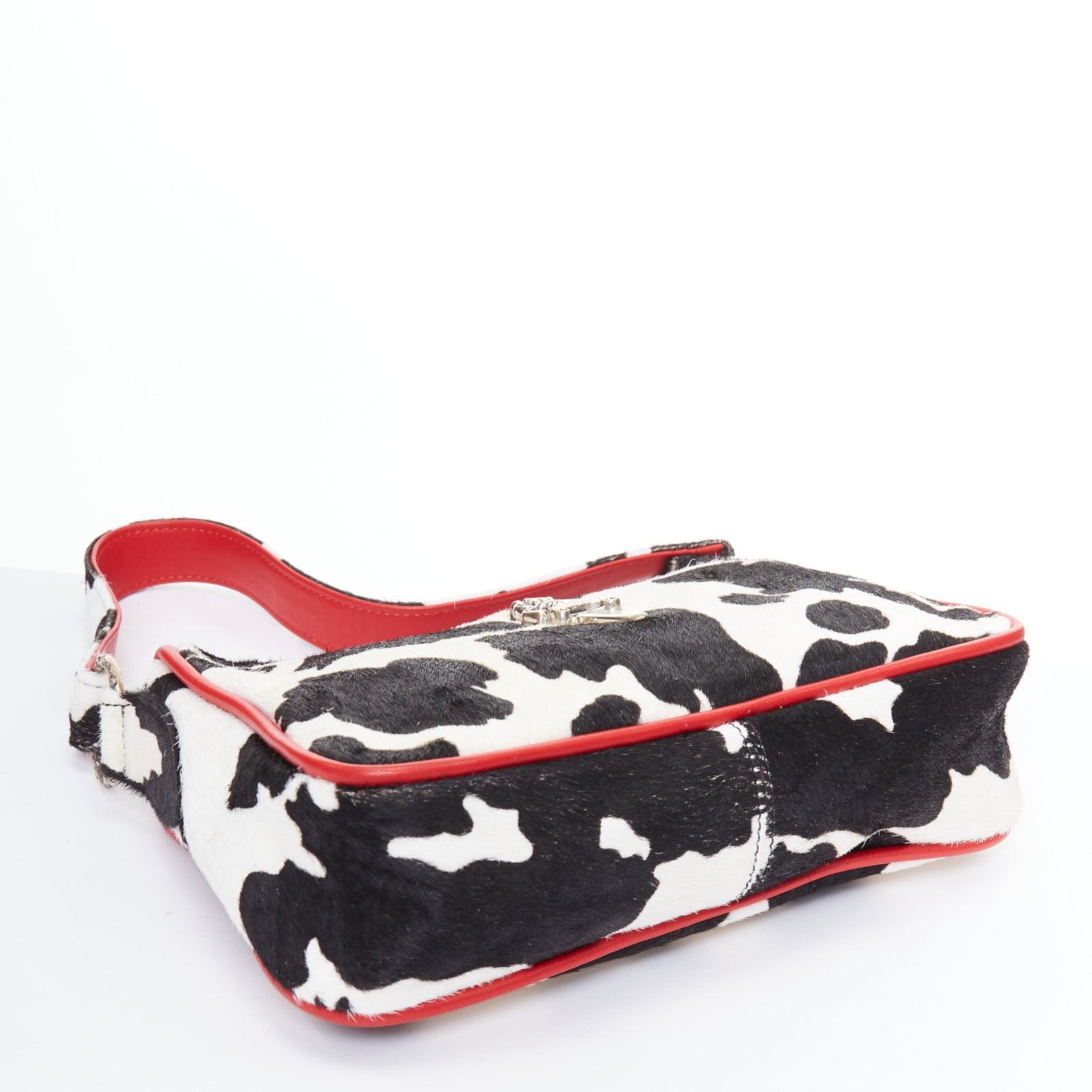 rare CHROME HEARTS Nuggets black white cow calf hair red trim underarm bag For Sale 1