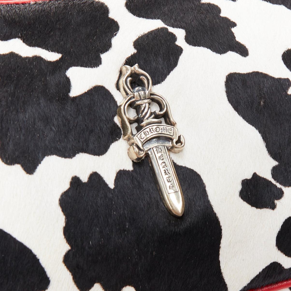 rare CHROME HEARTS Nuggets black white cow calf hair red trim underarm bag For Sale 2