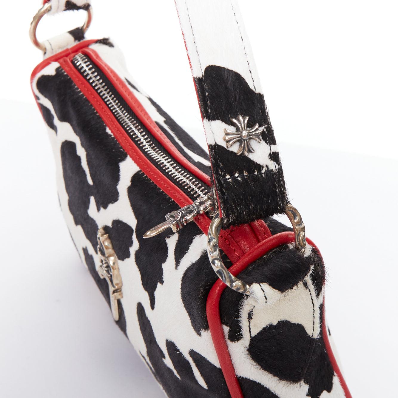 rare CHROME HEARTS Nuggets black white cow calf hair red trim underarm bag For Sale 3