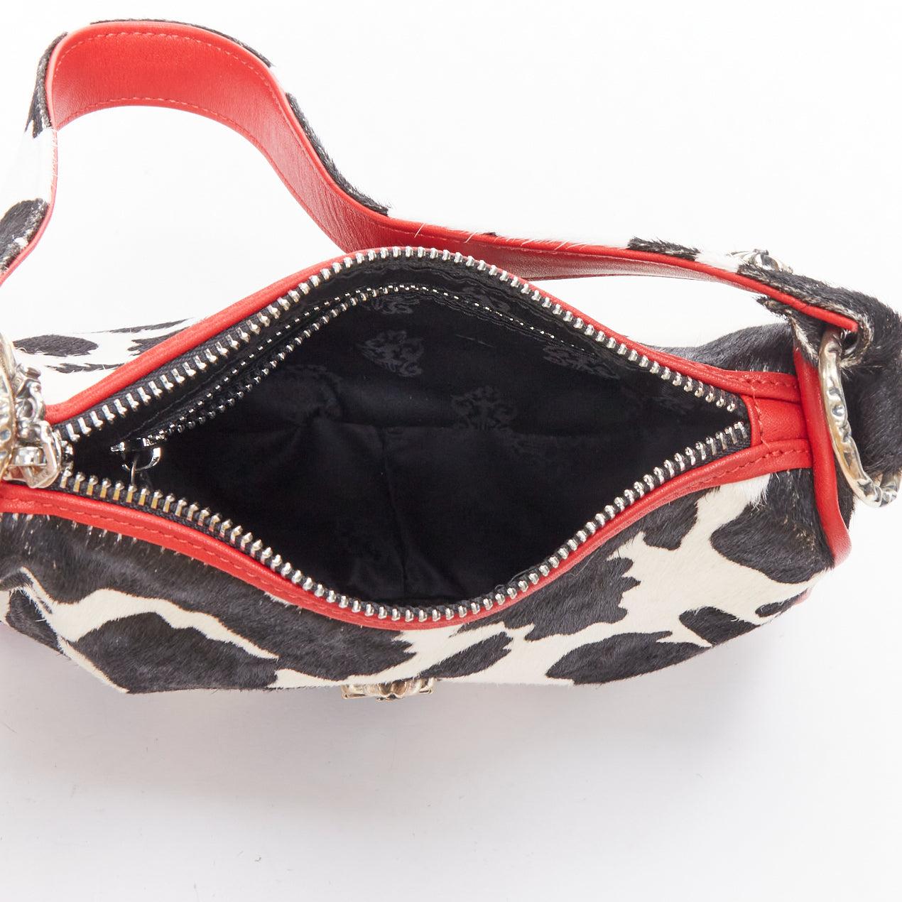 rare CHROME HEARTS Nuggets black white cow calf hair red trim underarm bag For Sale 4