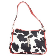 selten CHROME HEARTS Nuggets schwarz weiß Kuh Kalb Haar rot trimmen Unterarm Tasche