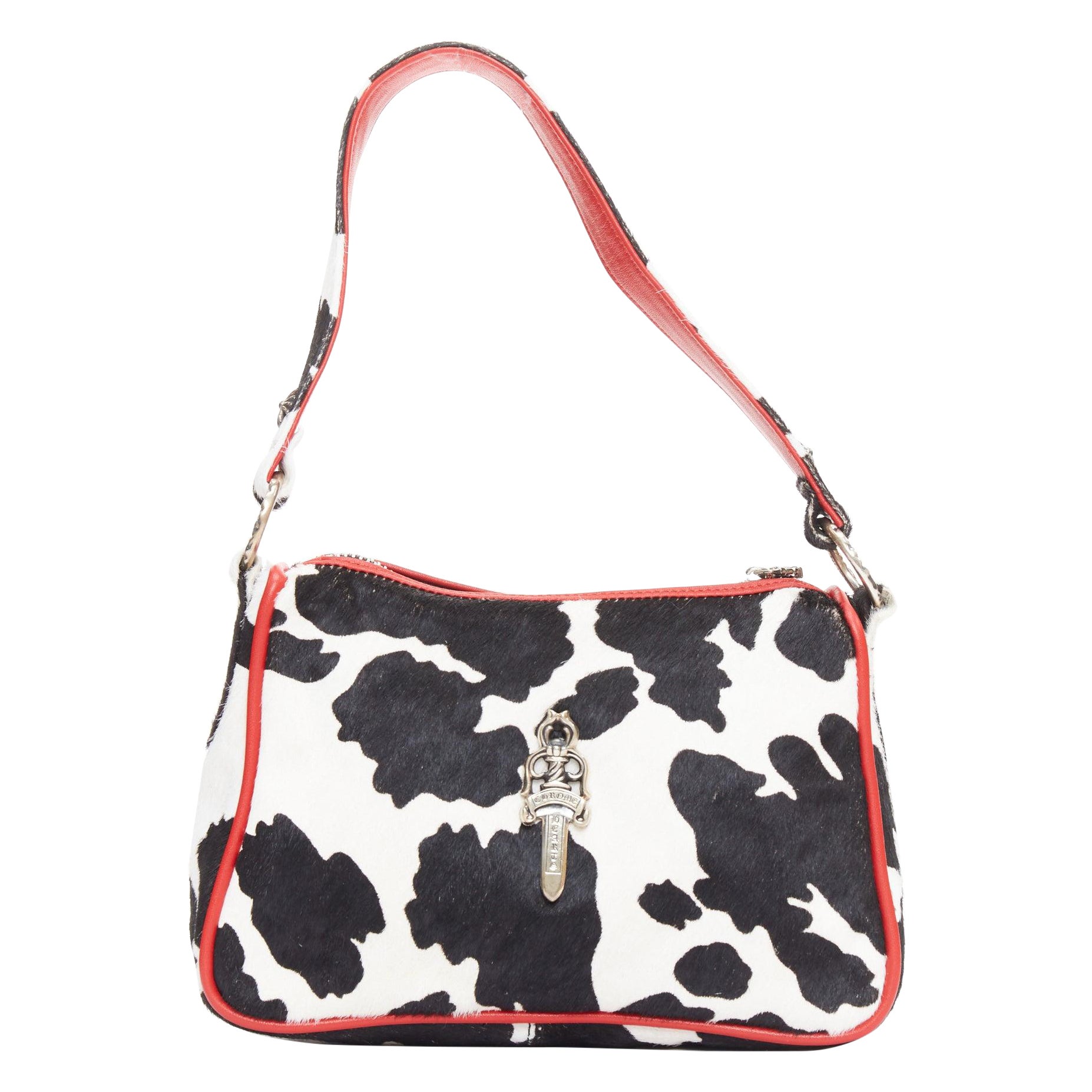 raro CHROME HEARTS Nuggets negro blanco pelo de ternera rojo ribete bolsa bajo el brazo en venta