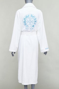 raro CHROME HEARTS bianco cotone turco blu ricamo logo accappatoio S.S. White