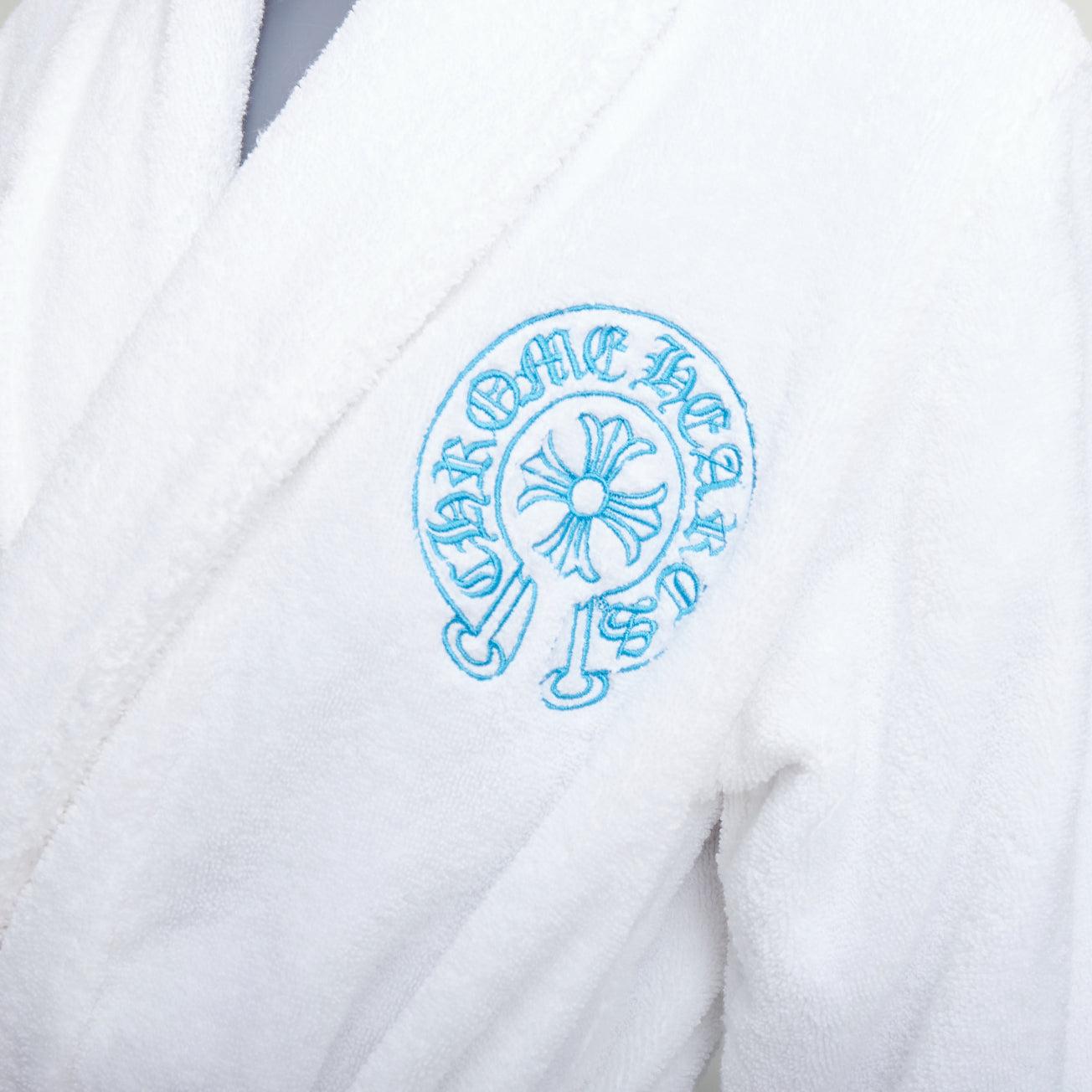 Gray rare CHROME HEARTS white turkish cotton blue embroidery logo robe S For Sale