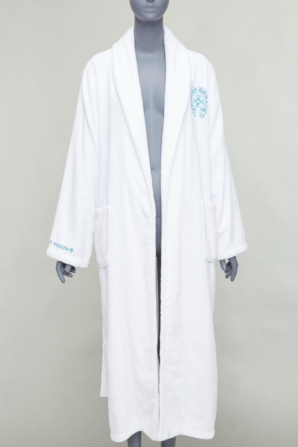 rare CHROME HEARTS white turkish cotton blue embroidery logo robe S In Good Condition For Sale In Hong Kong, NT