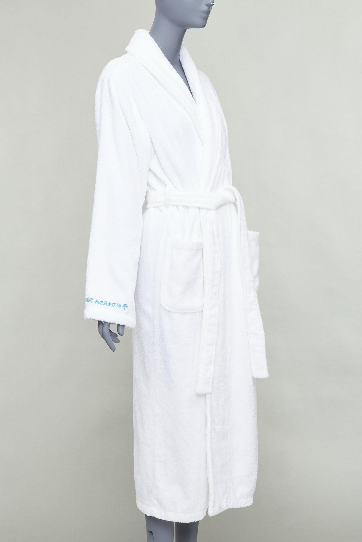 Women's rare CHROME HEARTS white turkish cotton blue embroidery logo robe S For Sale