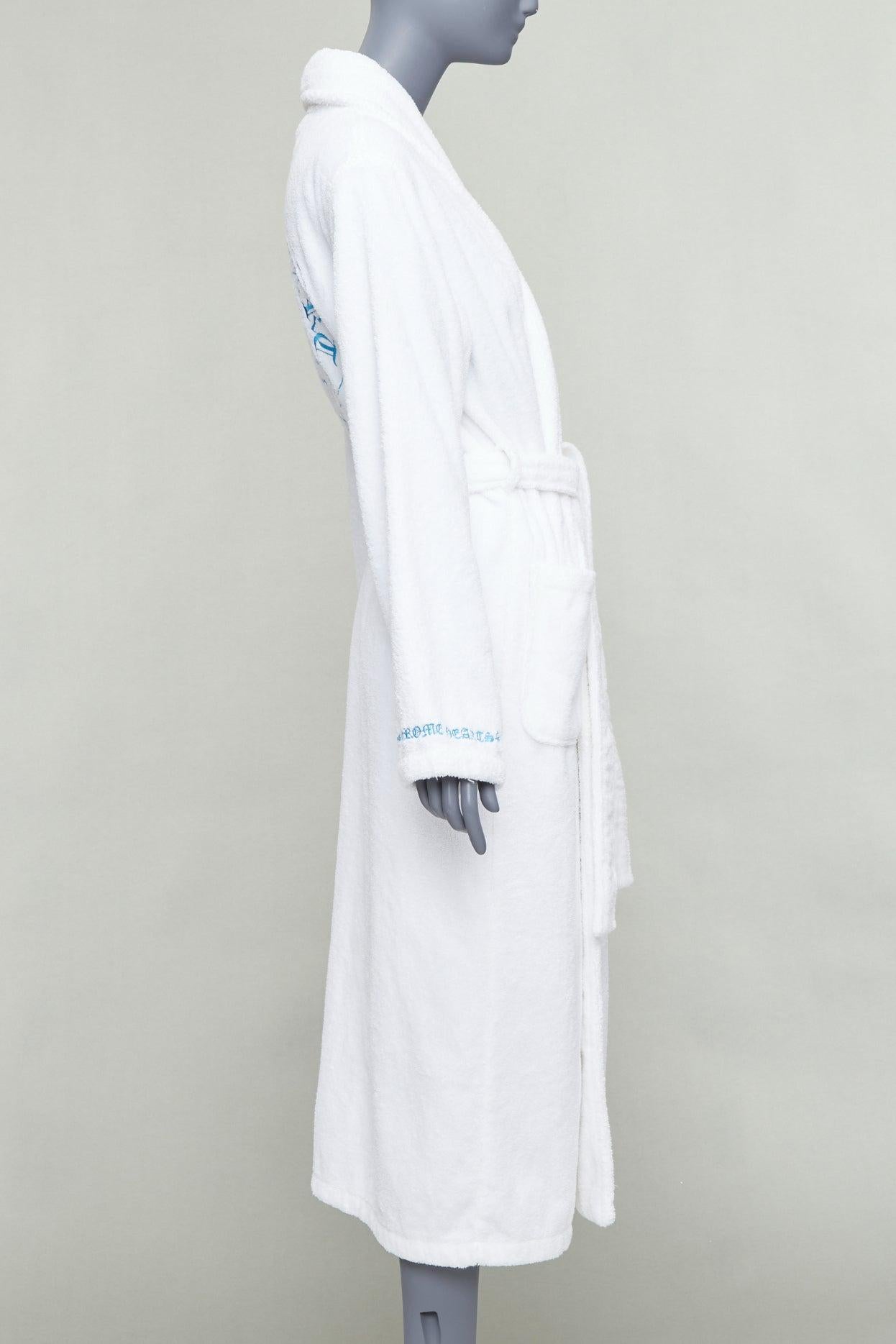 rare CHROME HEARTS white turkish cotton blue embroidery logo robe S For Sale 1