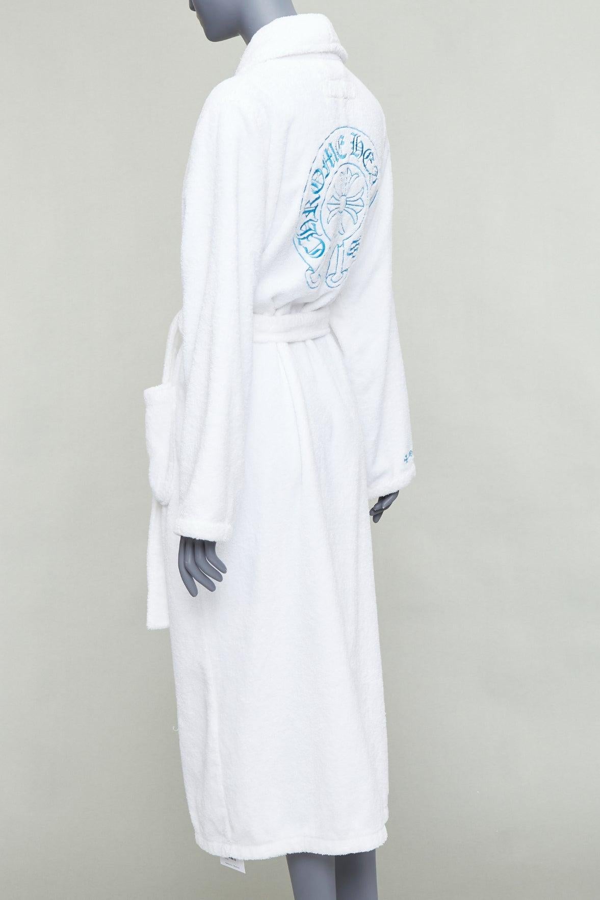 rare CHROME HEARTS white turkish cotton blue embroidery logo robe S For Sale 2