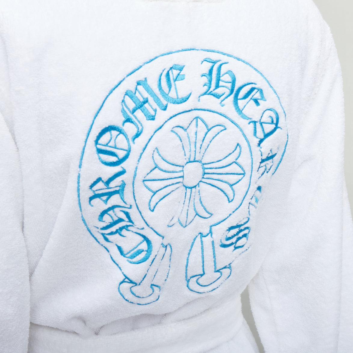 rare CHROME HEARTS white turkish cotton blue embroidery logo robe S For Sale 3
