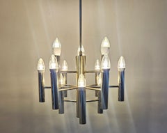 Raro lampadario cromato del Medioevo Gaetano Sciolari, Italia, anni '70