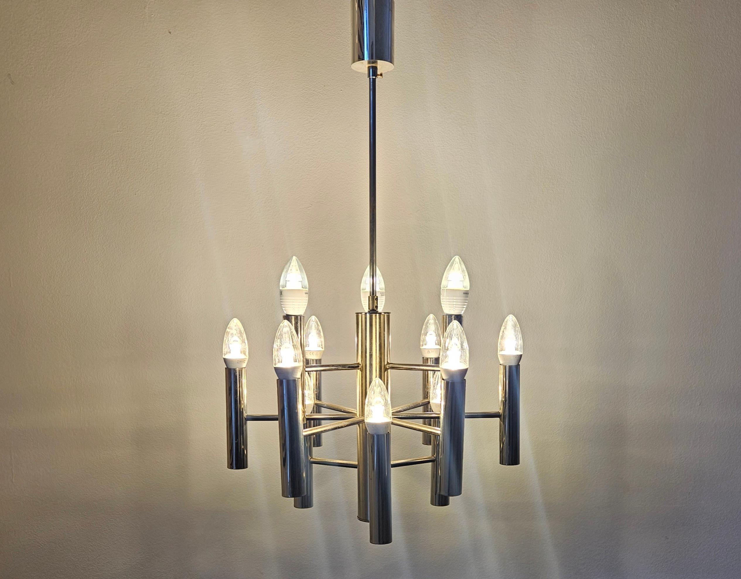 Rara lámpara de araña cromada de mediados de siglo Gaetano Sciolari, Italia, años 70 en Bueno estado para la venta en Praha, CZ