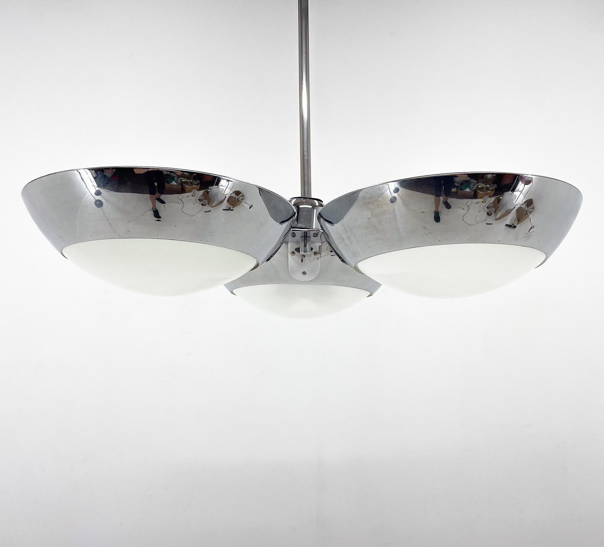 Rare Chrome-Plated Functionalist Chandelier by Zukov, 1940s For Sale 3
