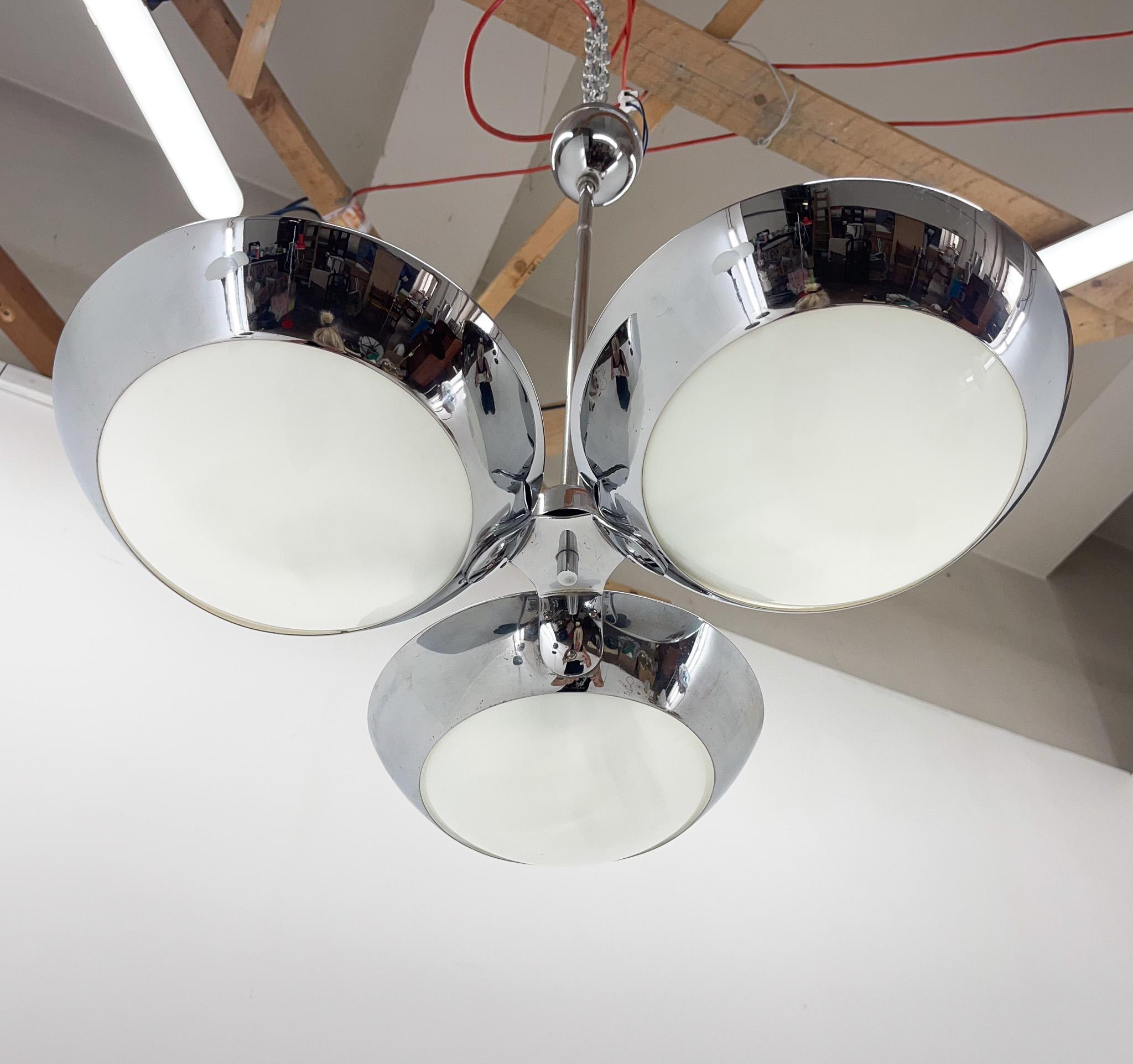 Mid-20th Century Rare Chrome-Plated Functionalist Chandelier by Zukov, 1940s For Sale