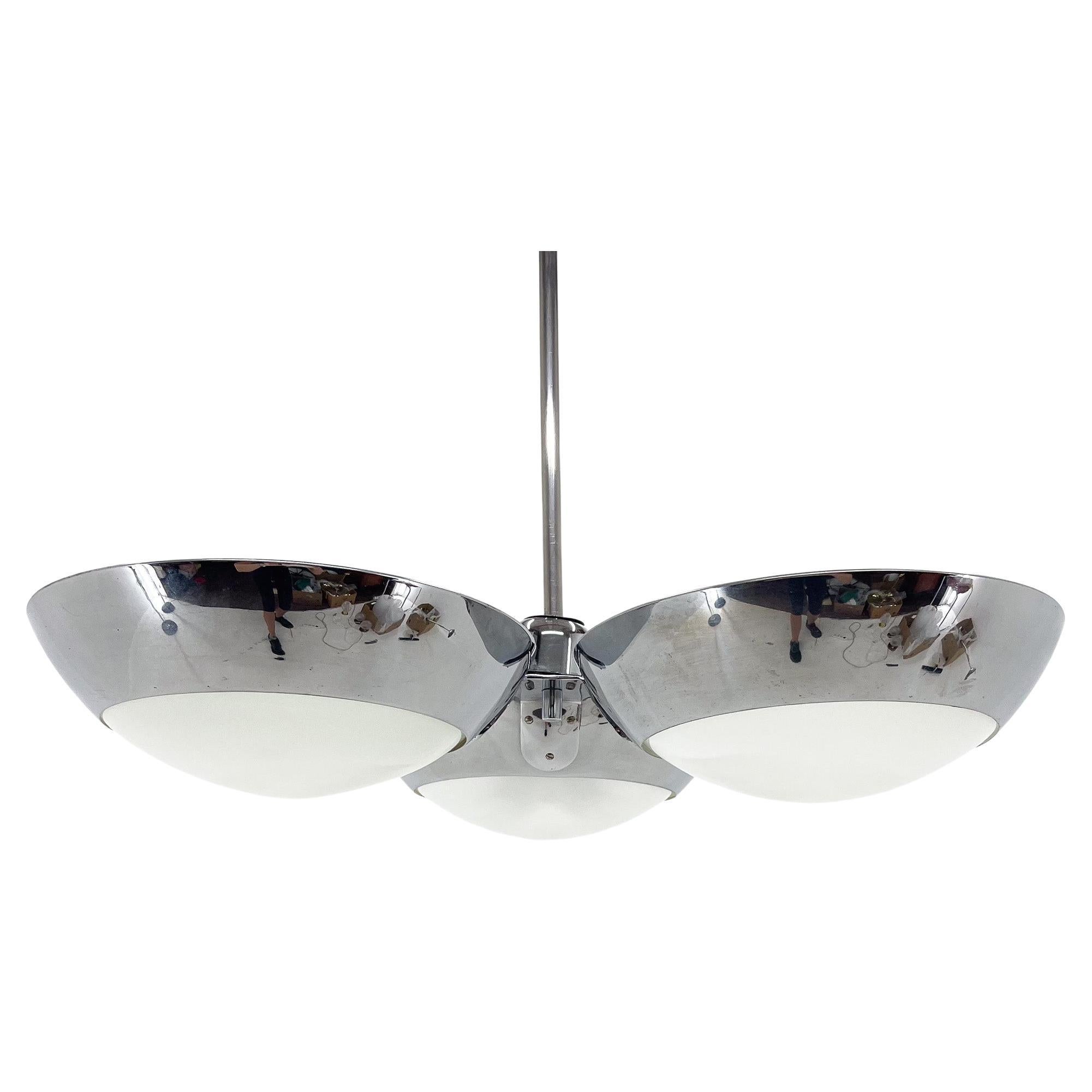 Rare Chrome-Plated Functionalist Chandelier by Zukov, 1940s For Sale