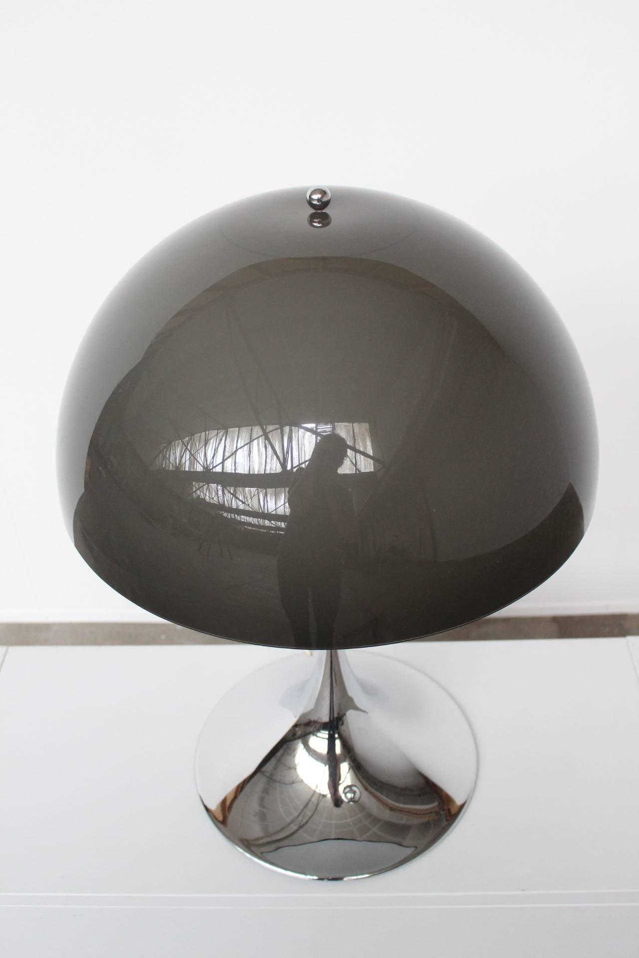 Mid-Century Modern Rare Chromed Base and Black Shade Panthella Table Light by Verner Panton For Sale