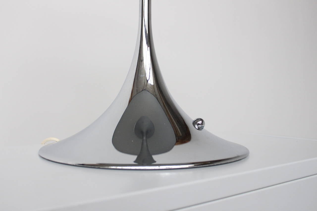 Danish Rare Chromed Base and Black Shade Panthella Table Light by Verner Panton For Sale