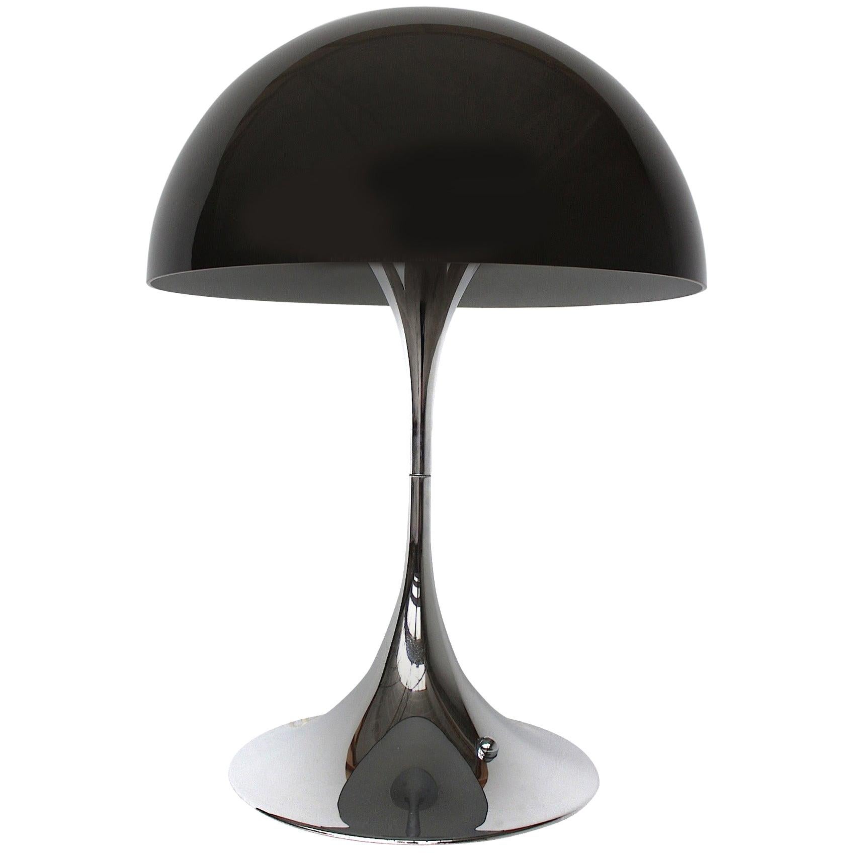 Rare Chromed Base and Black Shade Panthella Table Light by Verner Panton For Sale